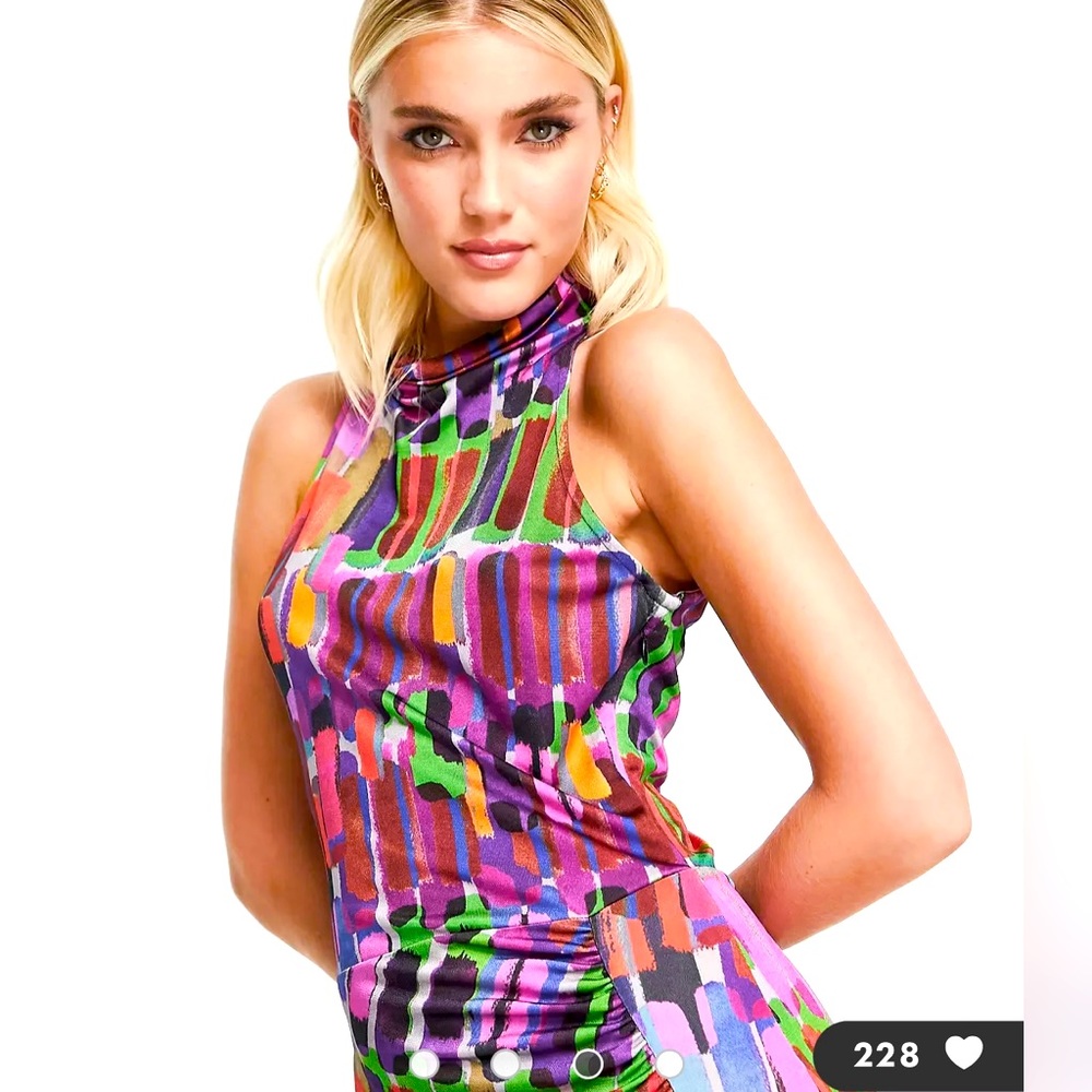& Other Stories halter jersey mini dress in abstract print